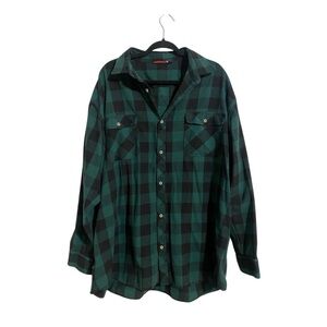 DESIGN IN ITALY (GENUINE ITALY) Green and Black Plaid Button-Up Shirt I Size:4XL